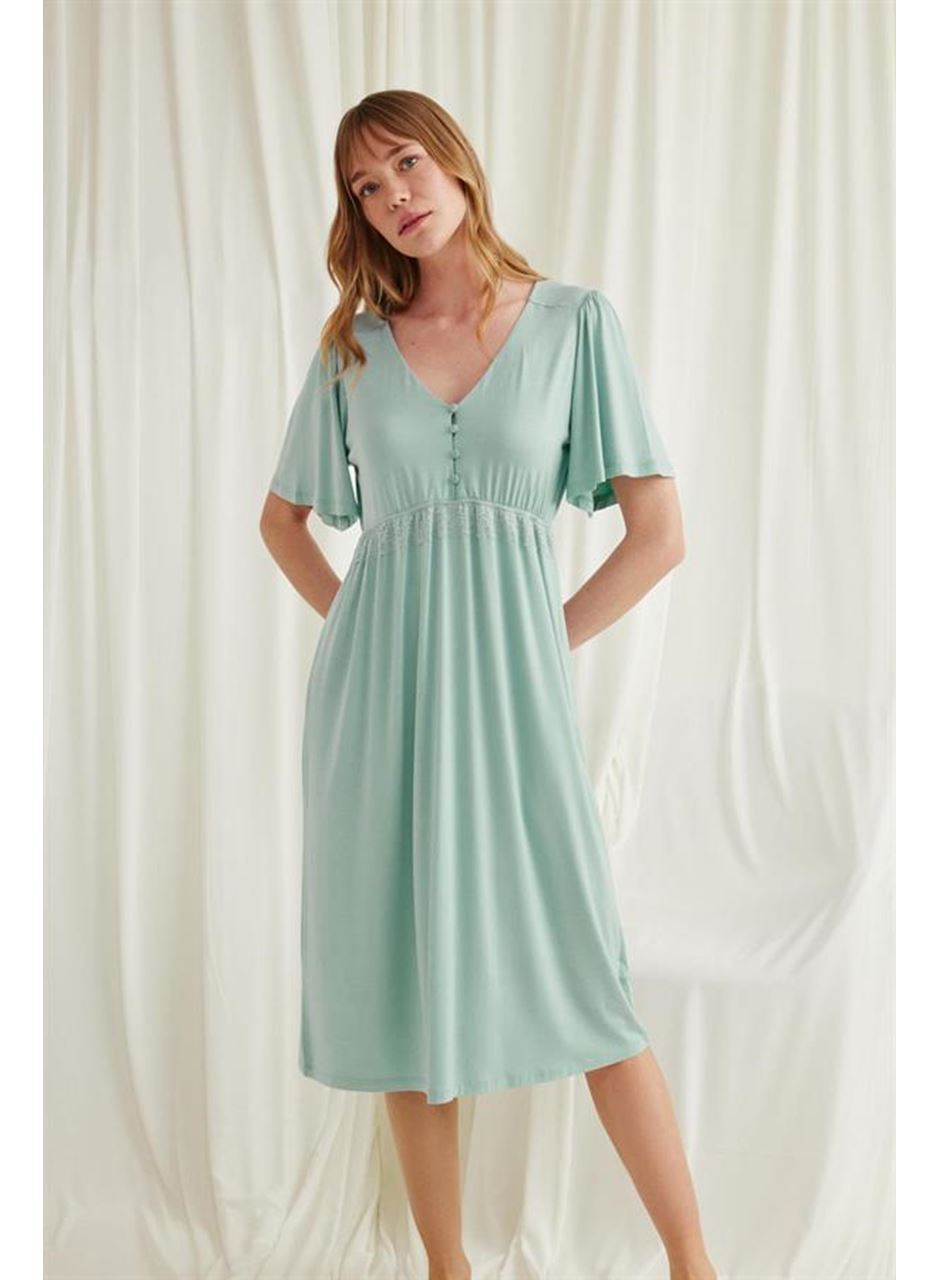 Dantelli Önü Düğmeli Hamile Lohusa Viskon Gecelik