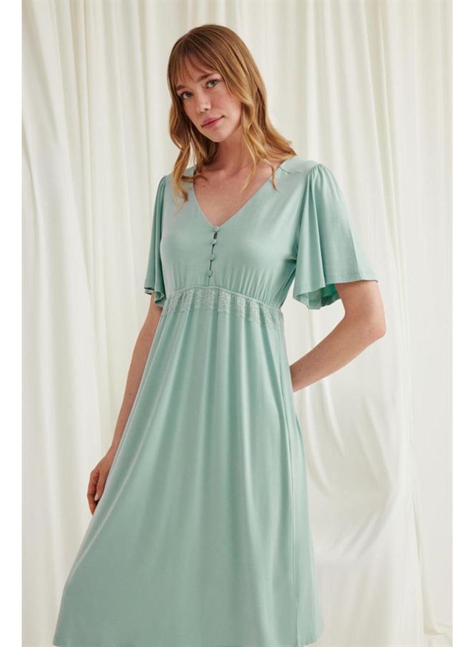 Dantelli Önü Düğmeli Hamile Lohusa Viskon Gecelik