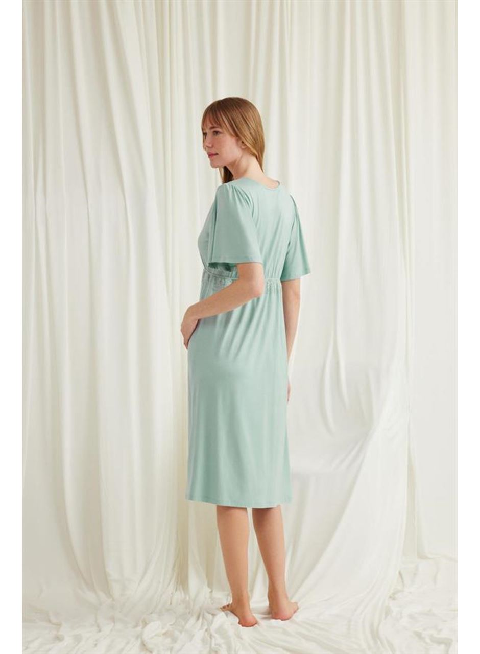 Dantelli Önü Düğmeli Hamile Lohusa Viskon Gecelik