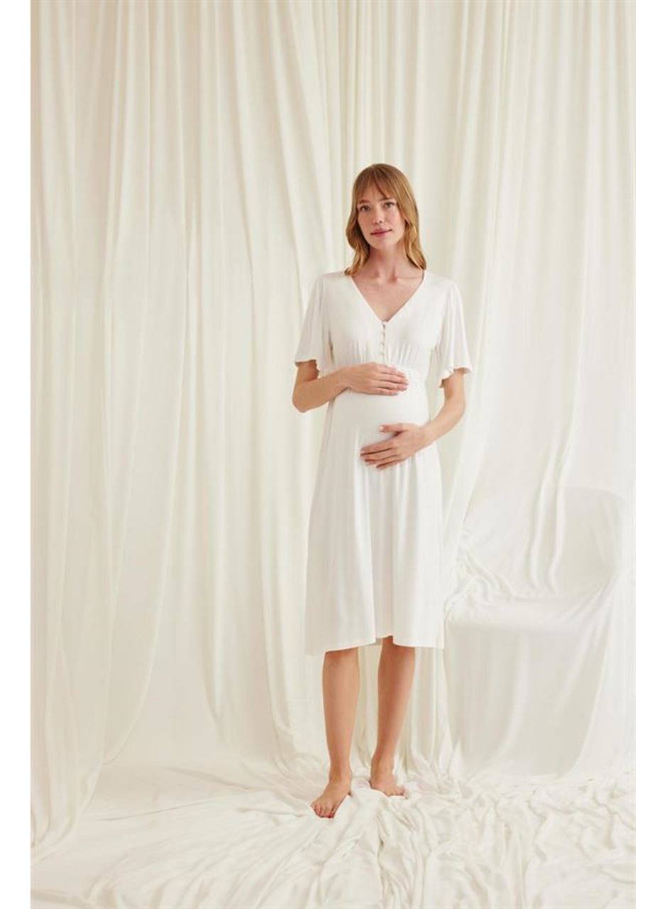 Dantelli Önü Düğmeli Hamile Lohusa Gecelik