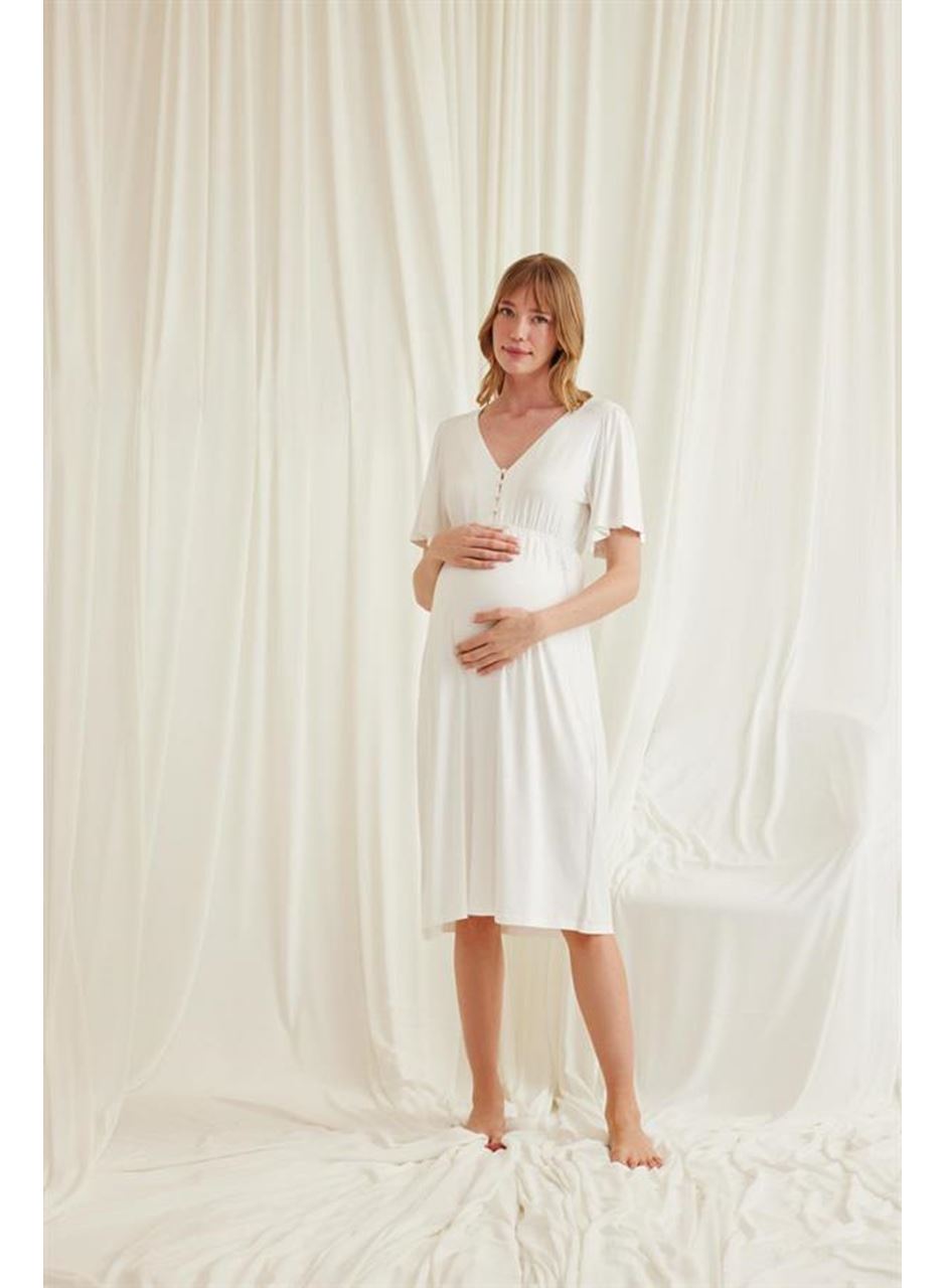 Dantelli Önü Düğmeli Hamile Lohusa Gecelik