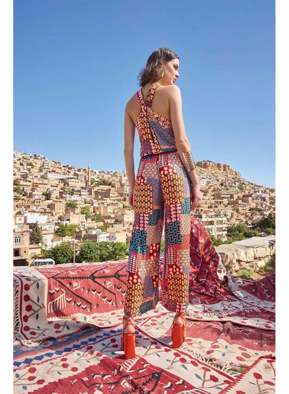 Etnik Desenli Saten Tulum