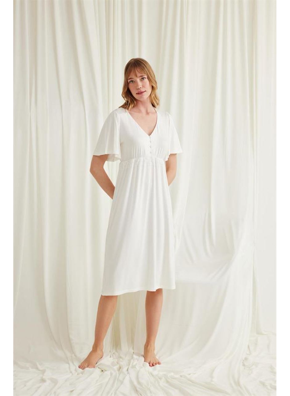 Dantelli Önü Düğmeli Hamile Lohusa Gecelik