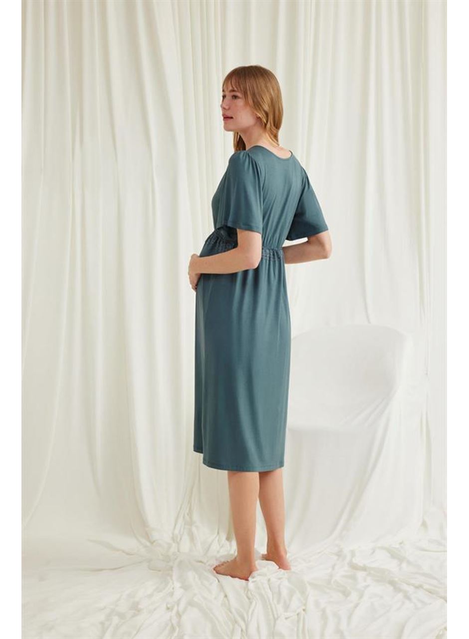 Dantelli Önü Düğmeli Hamile Lohusa Viskon Gecelik