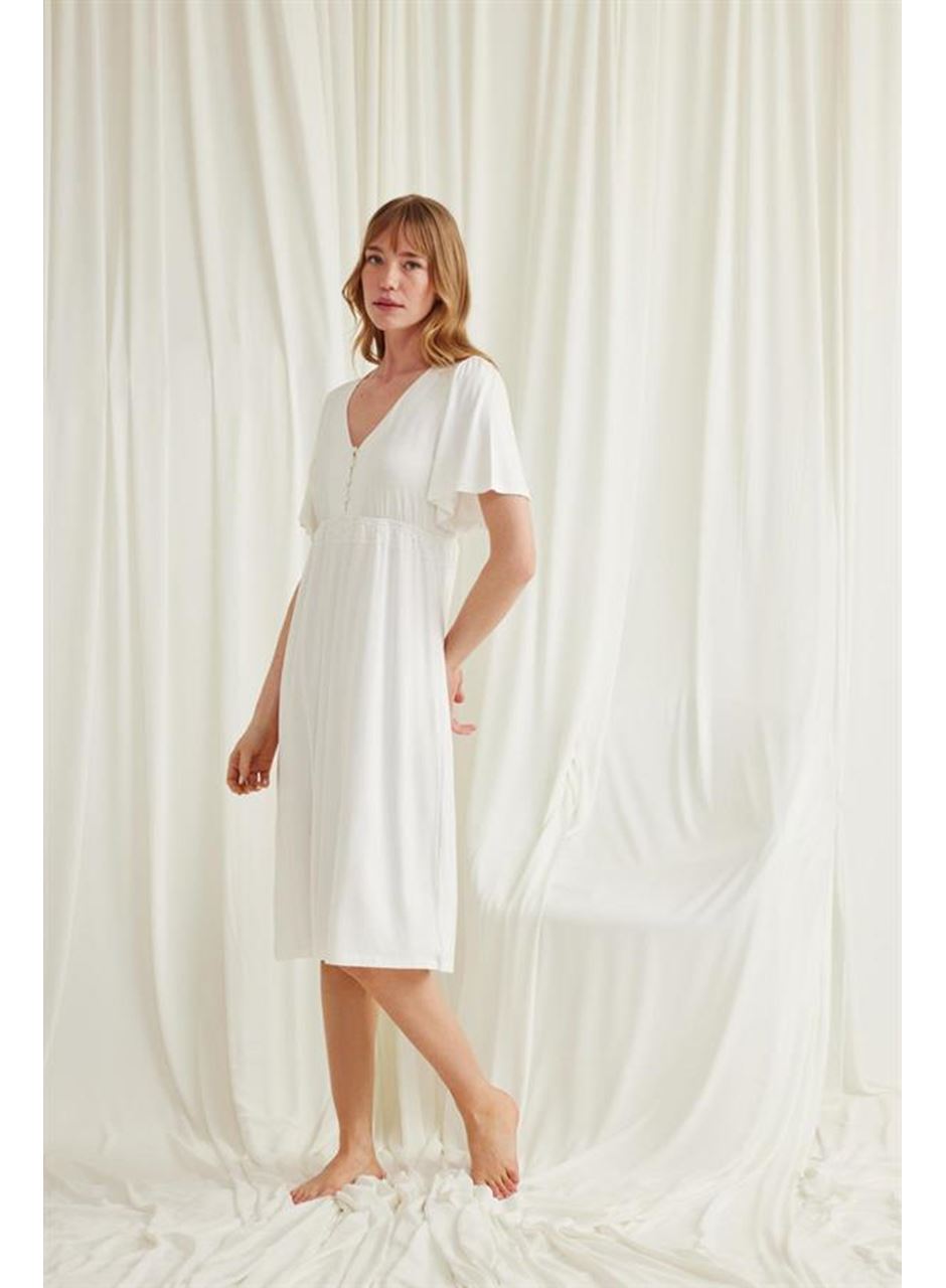 Dantelli Önü Düğmeli Hamile Lohusa Gecelik