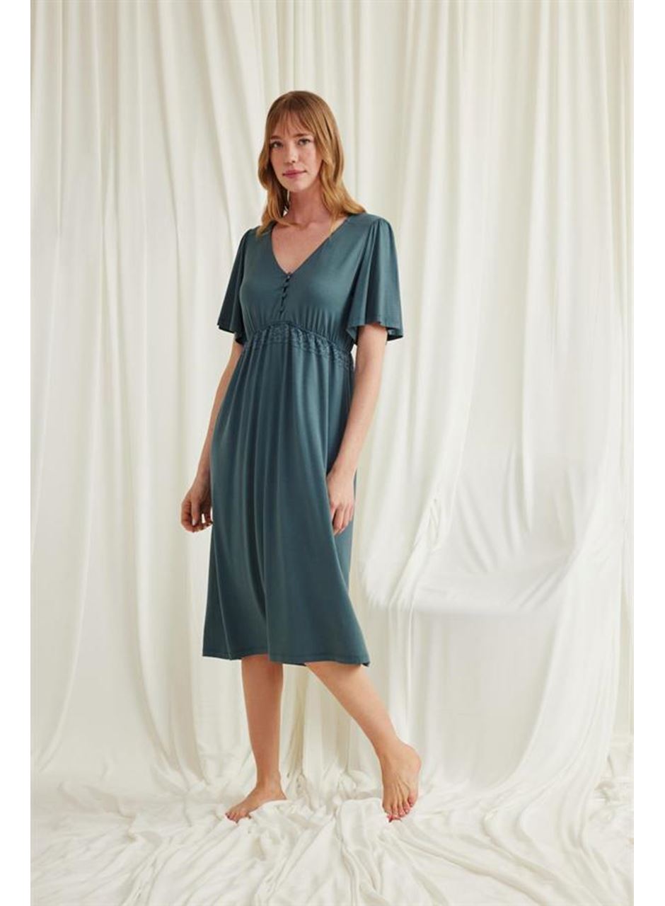 Dantelli Önü Düğmeli Hamile Lohusa Viskon Gecelik