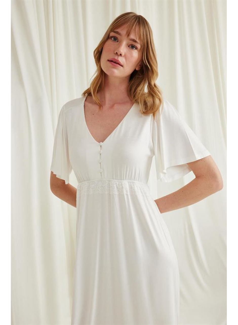 Dantelli Önü Düğmeli Hamile Lohusa Gecelik