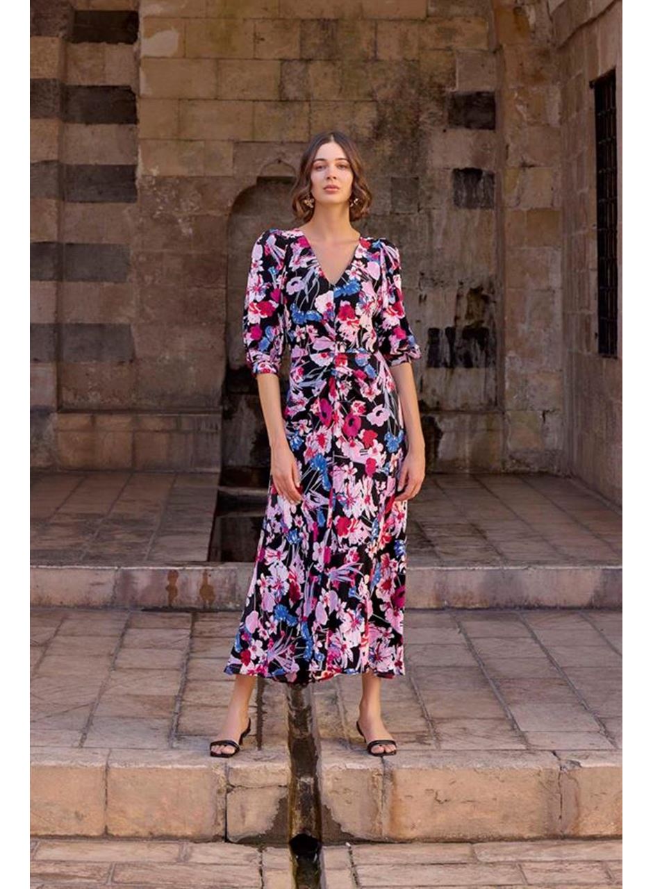 Çiçek Desenli Viskon Elbise