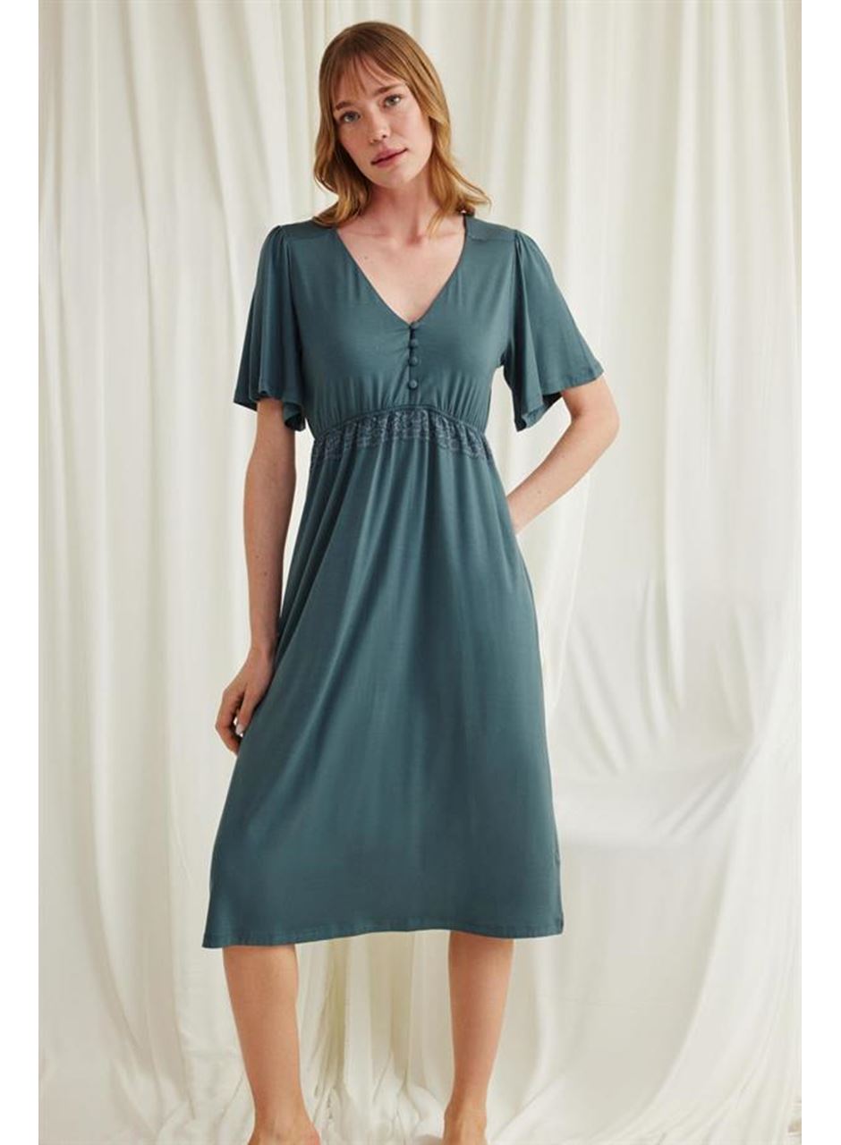 Dantelli Önü Düğmeli Hamile Lohusa Viskon Gecelik