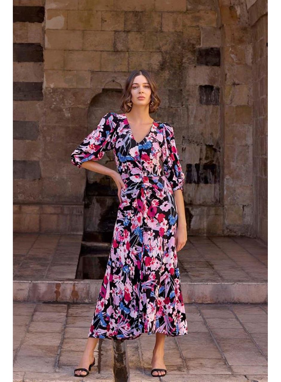 Çiçek Desenli Viskon Elbise