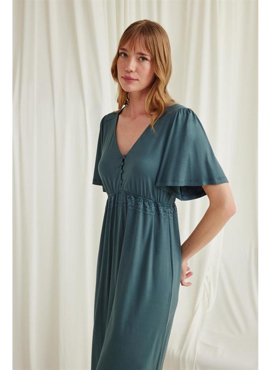 Dantelli Önü Düğmeli Hamile Lohusa Viskon Gecelik