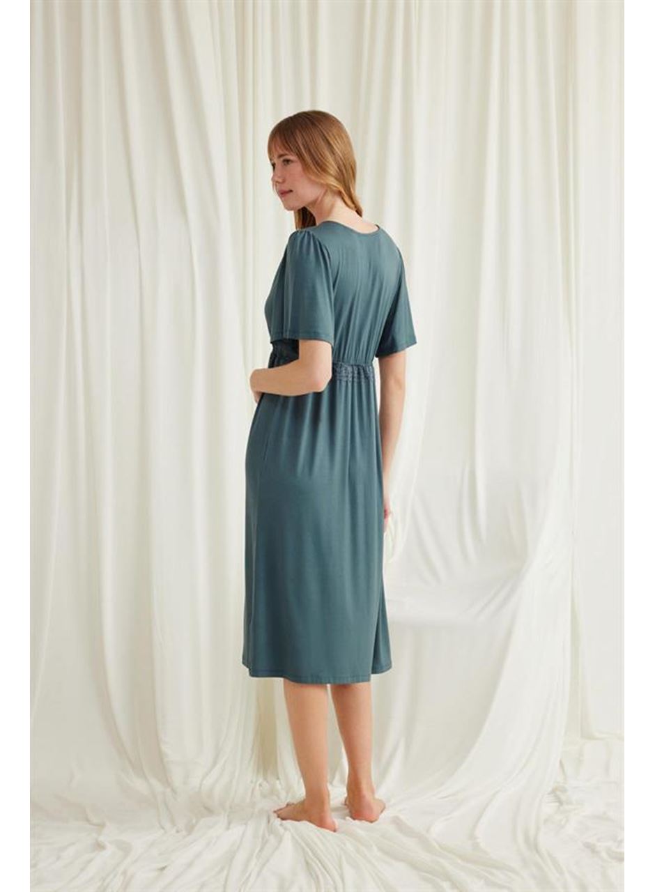 Dantelli Önü Düğmeli Hamile Lohusa Viskon Gecelik