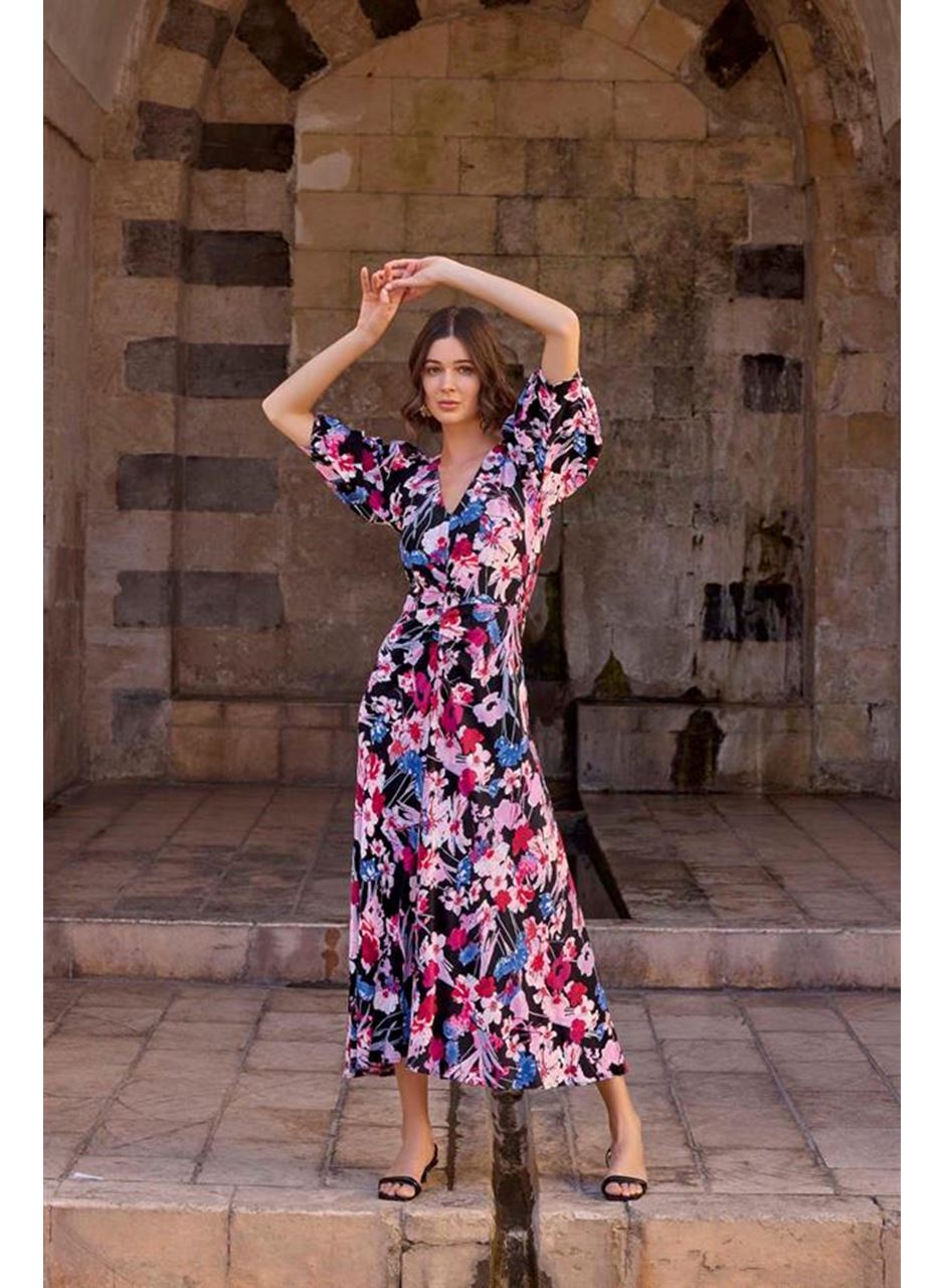 Çiçek Desenli Viskon Elbise