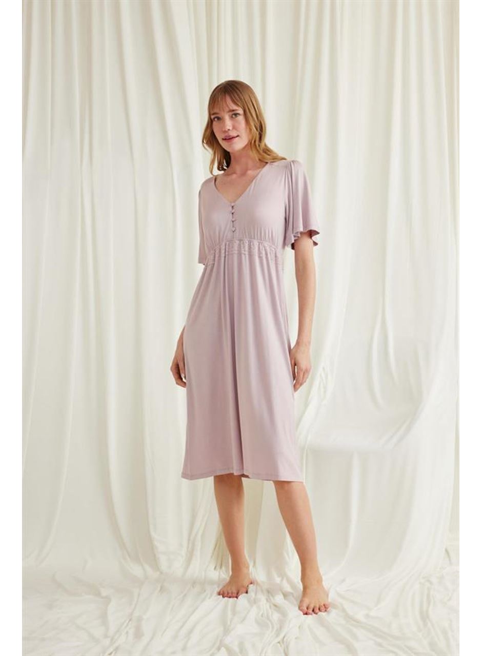 Dantelli Önü Düğmeli Hamile Lohusa Viskon Gecelik