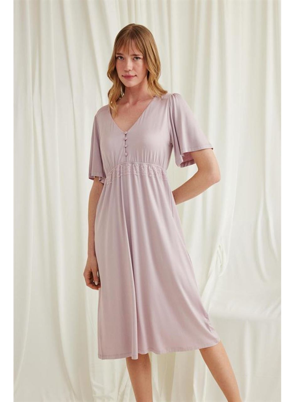 Dantelli Önü Düğmeli Hamile Lohusa Viskon Gecelik