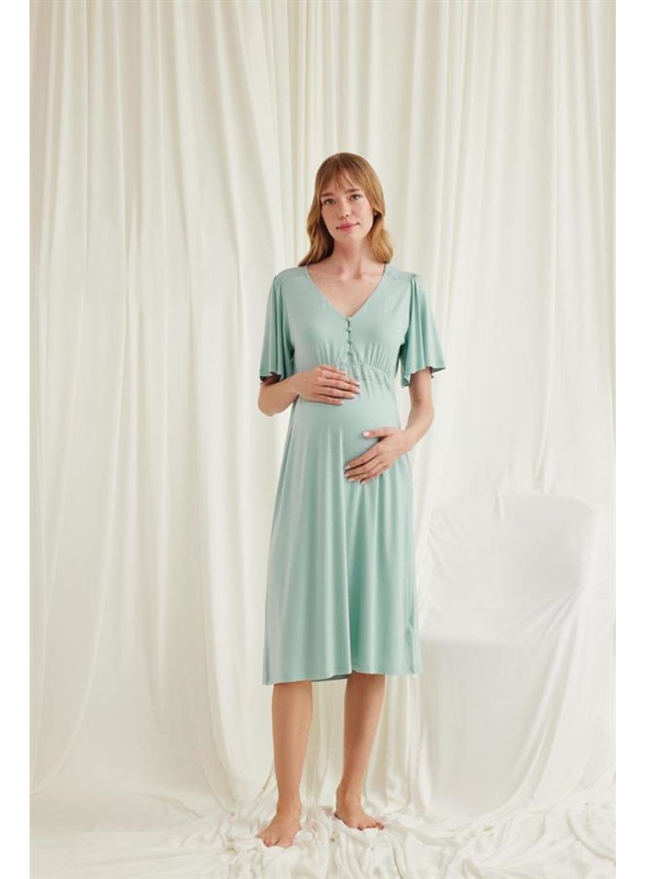 Dantelli Önü Düğmeli Hamile Lohusa Viskon Gecelik