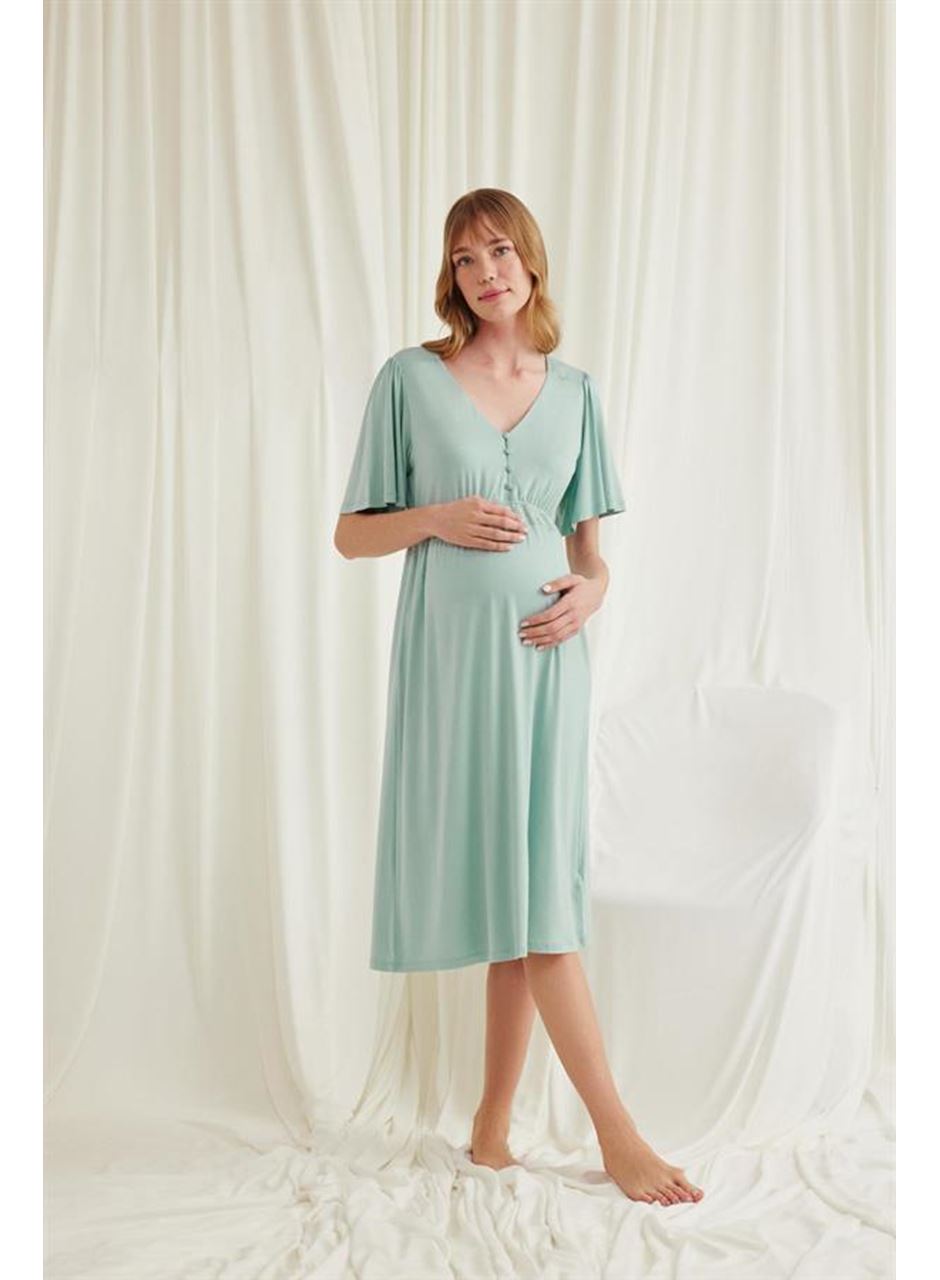 Dantelli Önü Düğmeli Hamile Lohusa Viskon Gecelik