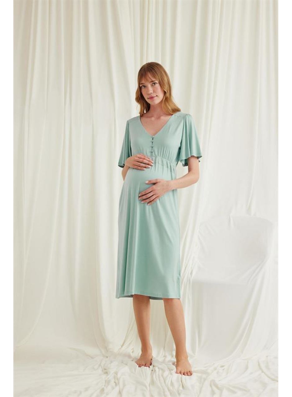 Dantelli Önü Düğmeli Hamile Lohusa Viskon Gecelik