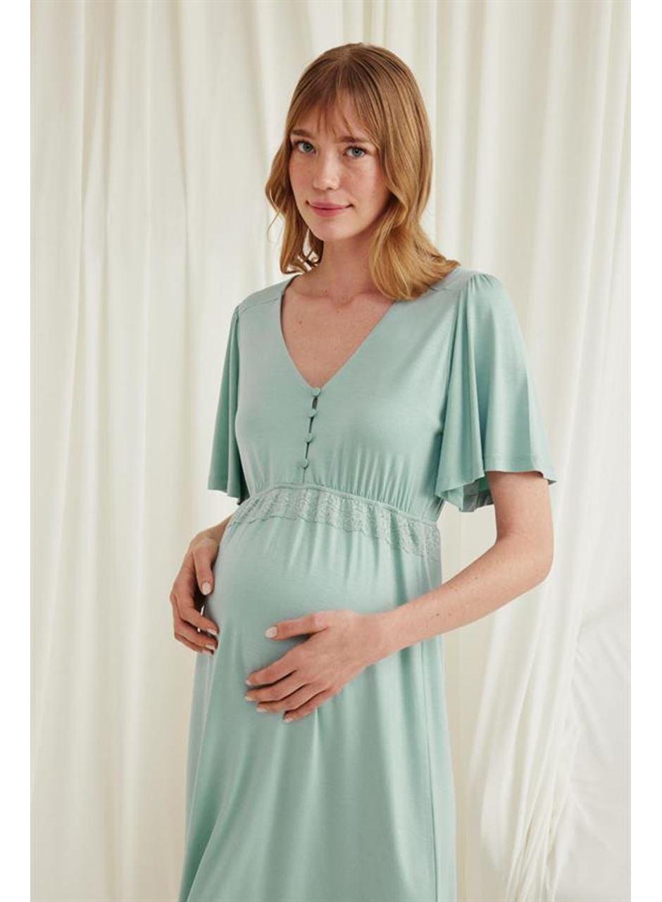 Dantelli Önü Düğmeli Hamile Lohusa Viskon Gecelik