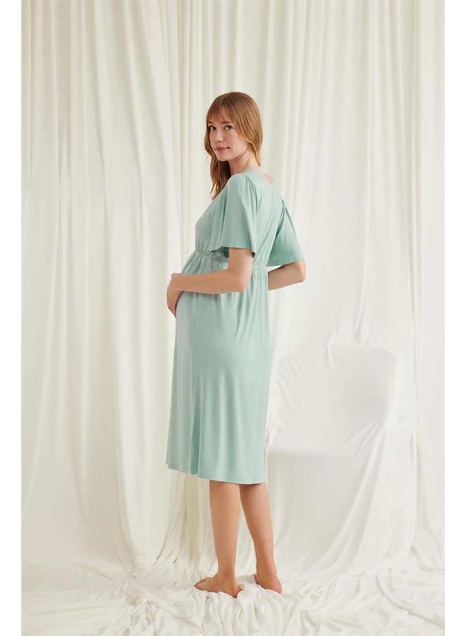 Dantelli Önü Düğmeli Hamile Lohusa Viskon Gecelik