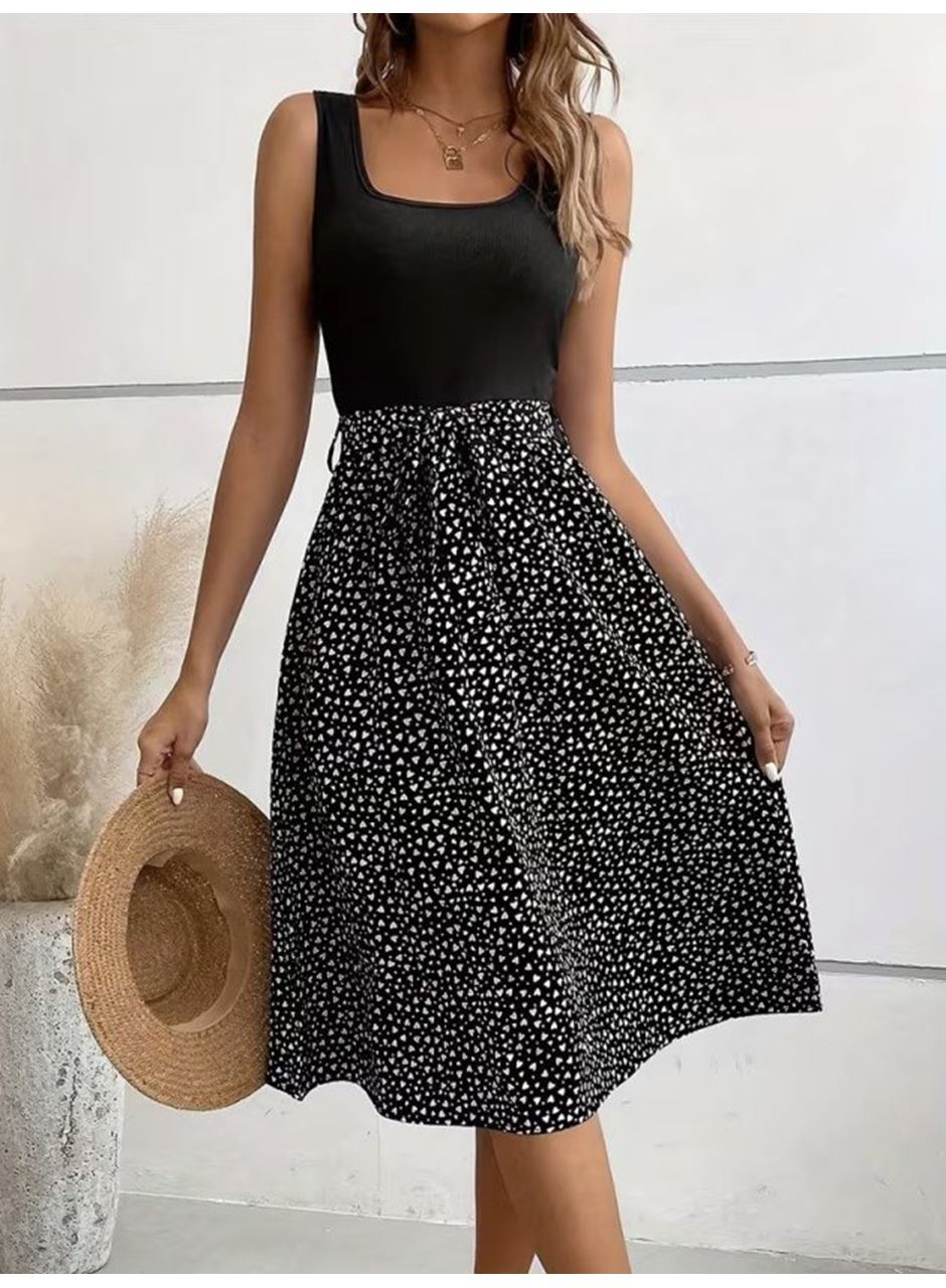 Kadın Askılı Yuvarlak Yakalı üst Viskon Alt Süprem Kısa Elbise