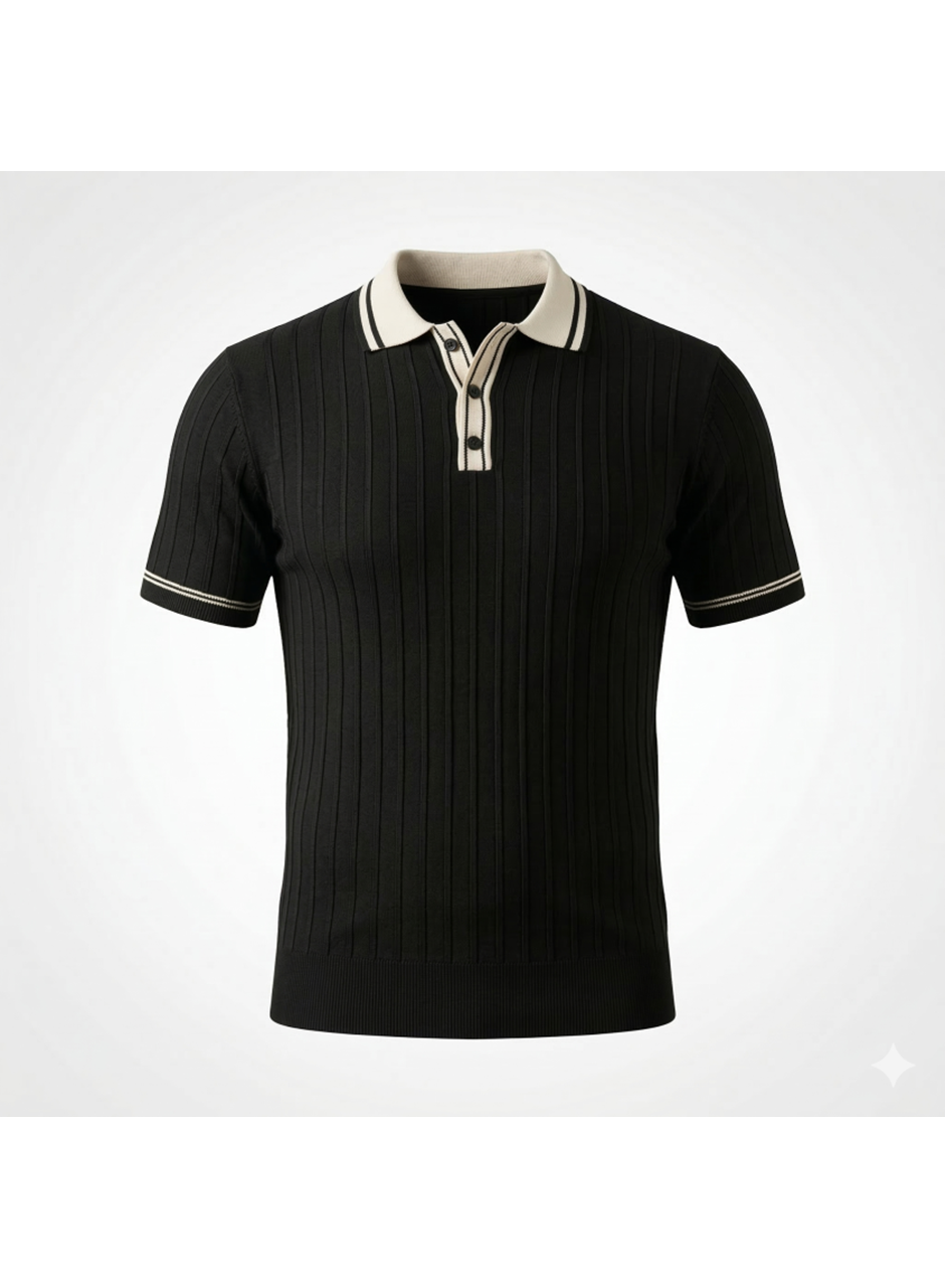 Erkek Düğme Yakalı Kontrast Yaka Triko Tişört