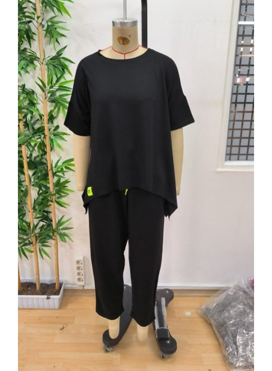 Kadın Kısa Kollu Bisiklet Yaka Viskon Iki Iplik Bluz Ve Pantolon Ikili Takım