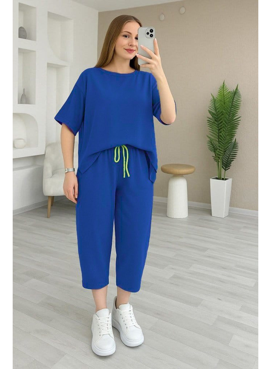 Kadın Kısa Kollu Bisiklet Yaka Viskon Iki Iplik Bluz Ve Pantolon Ikili Takım