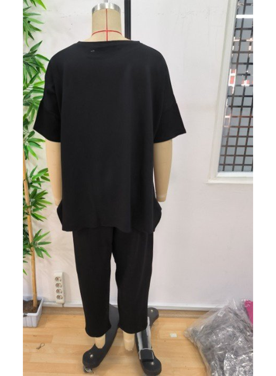 Kadın Kısa Kollu Bisiklet Yaka Viskon Iki Iplik Bluz Ve Pantolon Ikili Takım