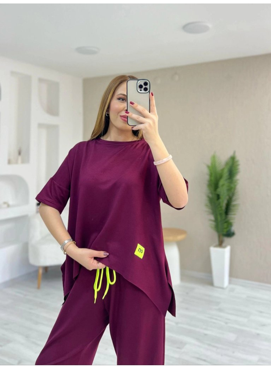 Kadın Kısa Kollu Bisiklet Yaka Viskon Iki Iplik Bluz Ve Pantolon Ikili Takım