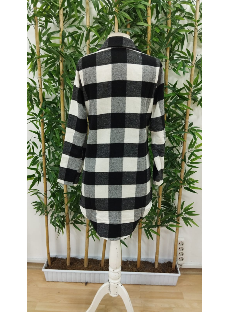 Kadın Uzun Kollu Ekoseli önden Düğmeli Dokuma Uzun Gömlek