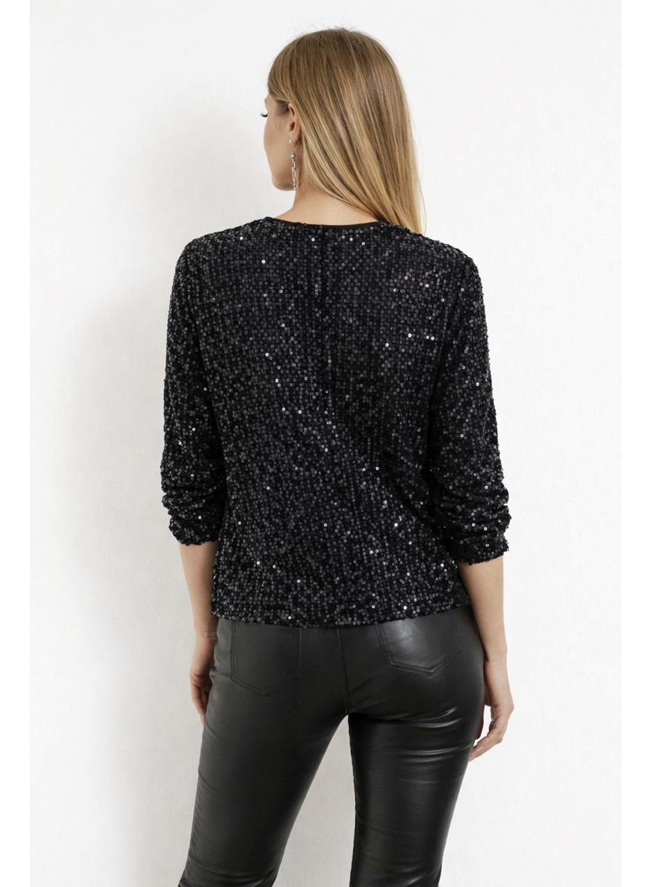 Kadın Uzun Kollu önü Fermuarlı Kısa Pulpayet Ceket