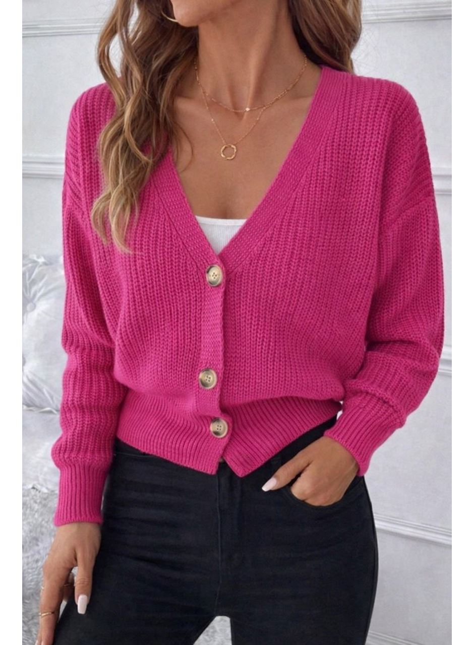 Kadın Uzun Kollu Düğme Detay Triko Bluz