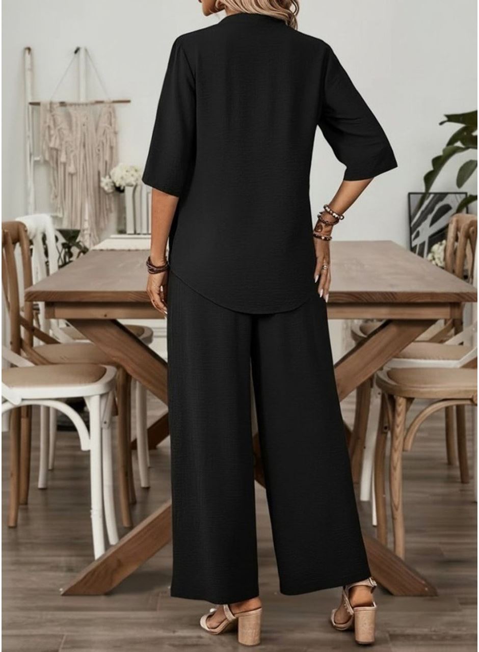 Kadın Kısa Kollu V Yakalı Aerobin Bluz Ve Pantolon Ikili Takım