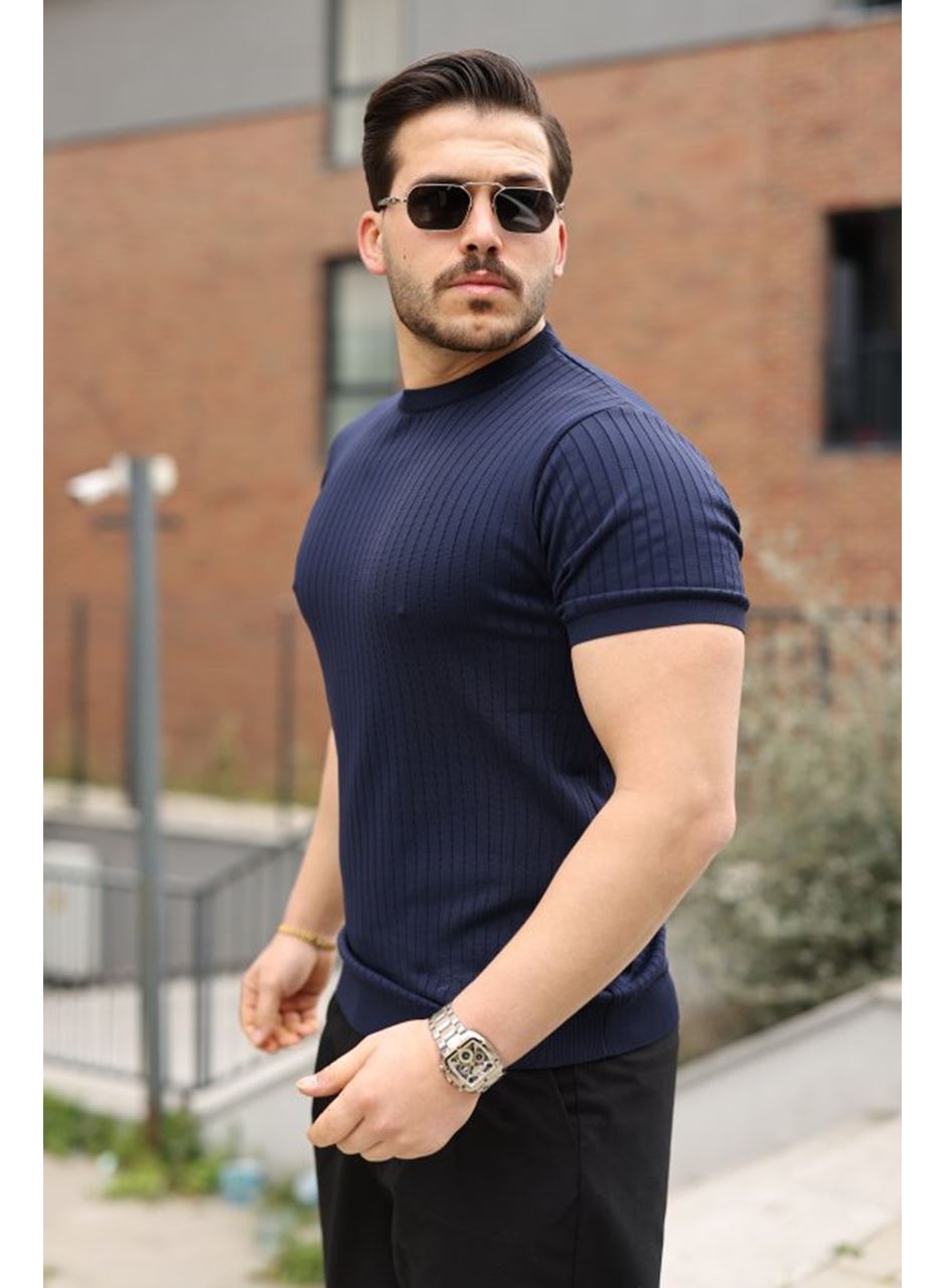 Erkek Fitilli Bisiklet Yaka Triko Tişört