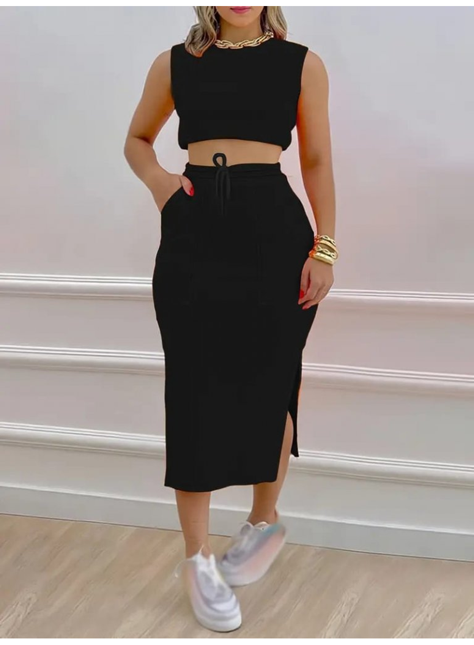 Kadın Iki Iplik Crop Etek Ikili Takım