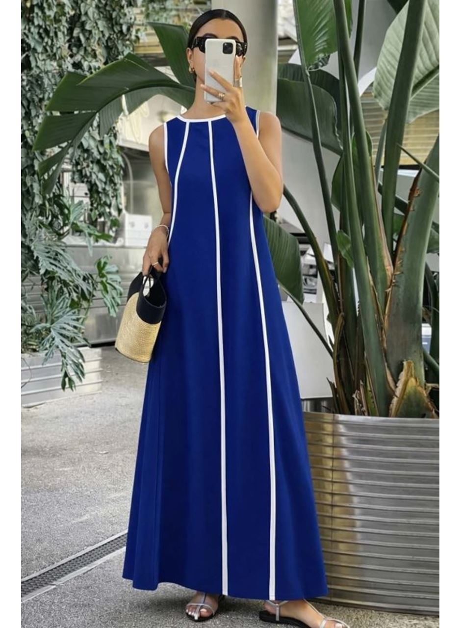 Kadın Omuzlardan Açık Yaka Ince şerit Detaylı Uzun Viskon Elbise