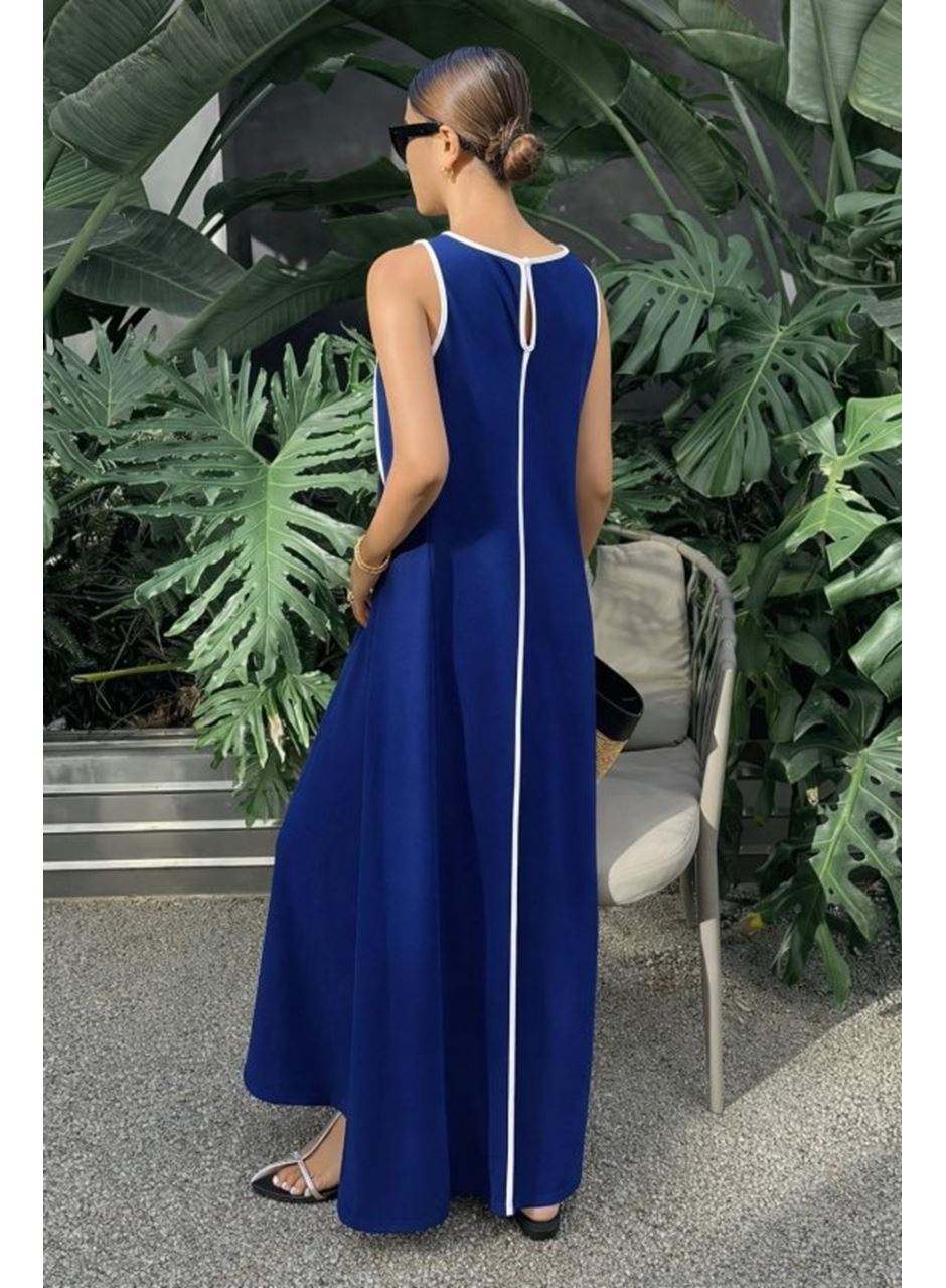 Kadın Omuzlardan Açık Yaka Ince şerit Detaylı Uzun Viskon Elbise