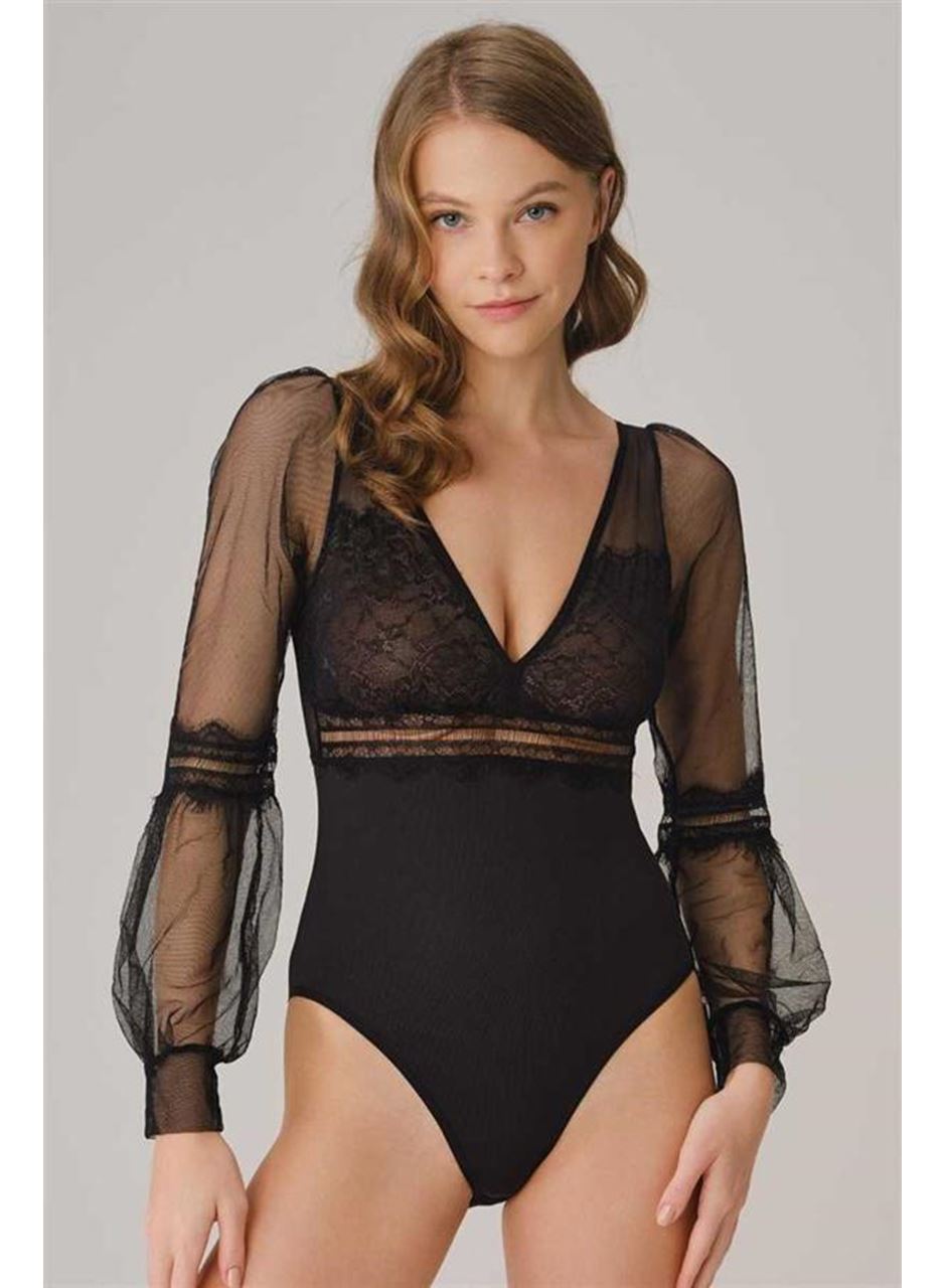 Kadın Tüllü Dantelli Uzun Kol Badi (5780)