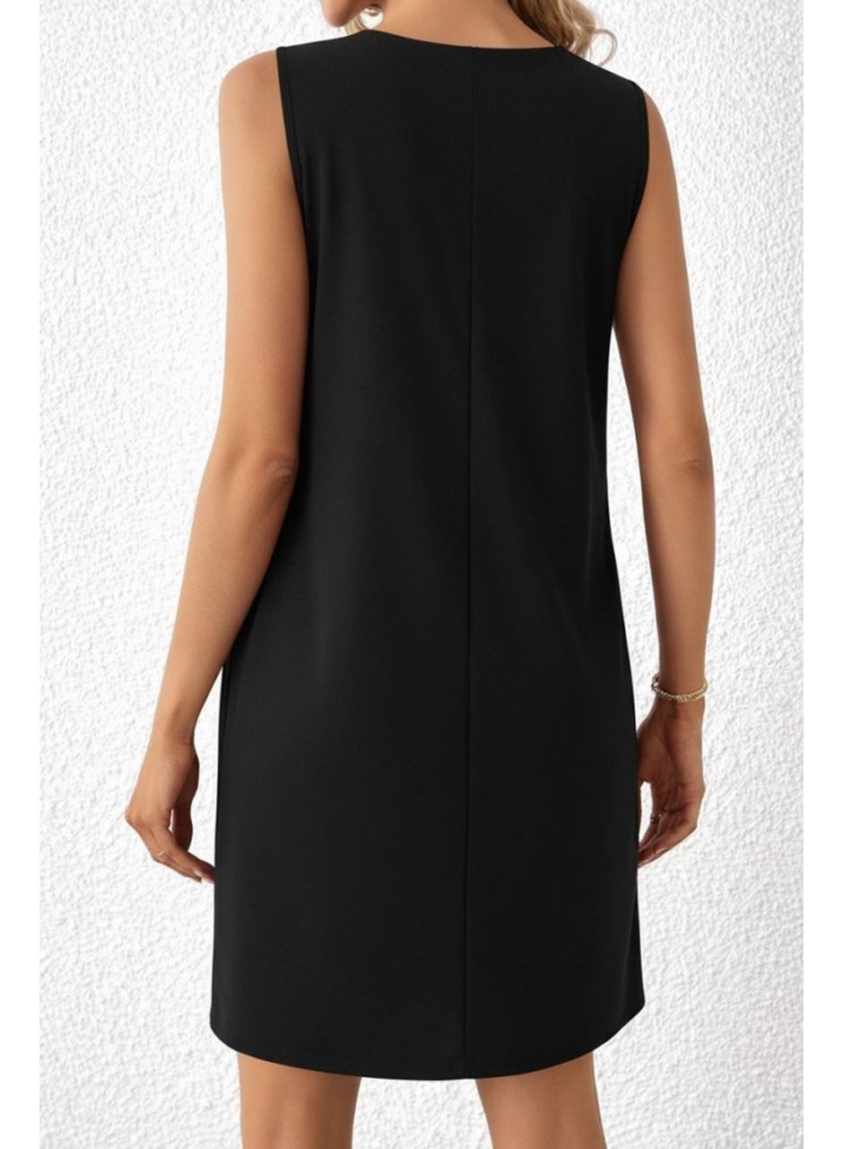 Kadın Askılı V Yakalı Mini Ithal Krep Elbise