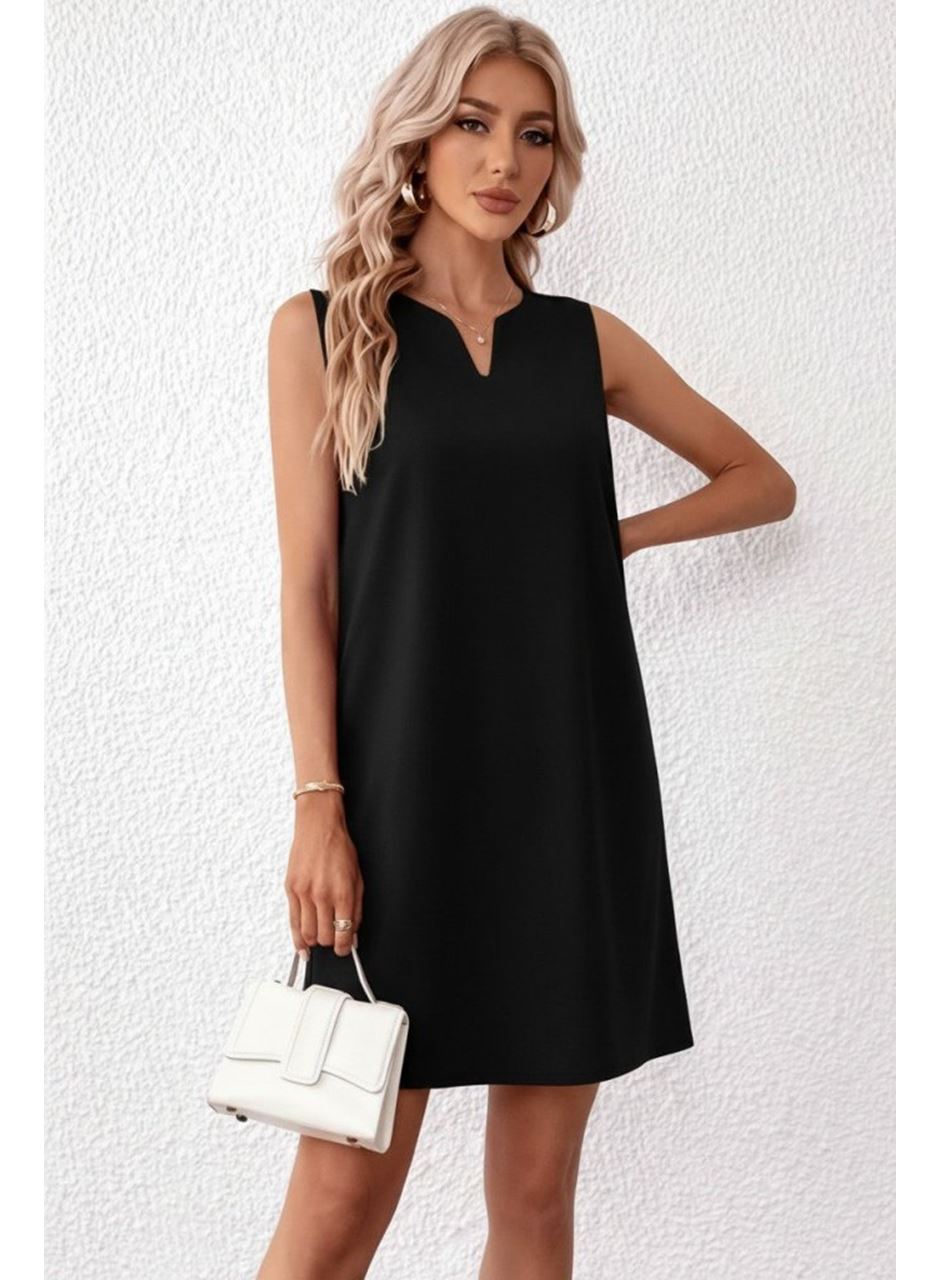 Kadın Askılı V Yakalı Mini Ithal Krep Elbise