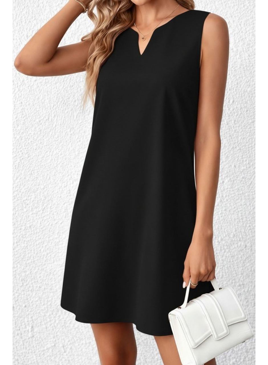 Kadın Askılı V Yakalı Mini Ithal Krep Elbise