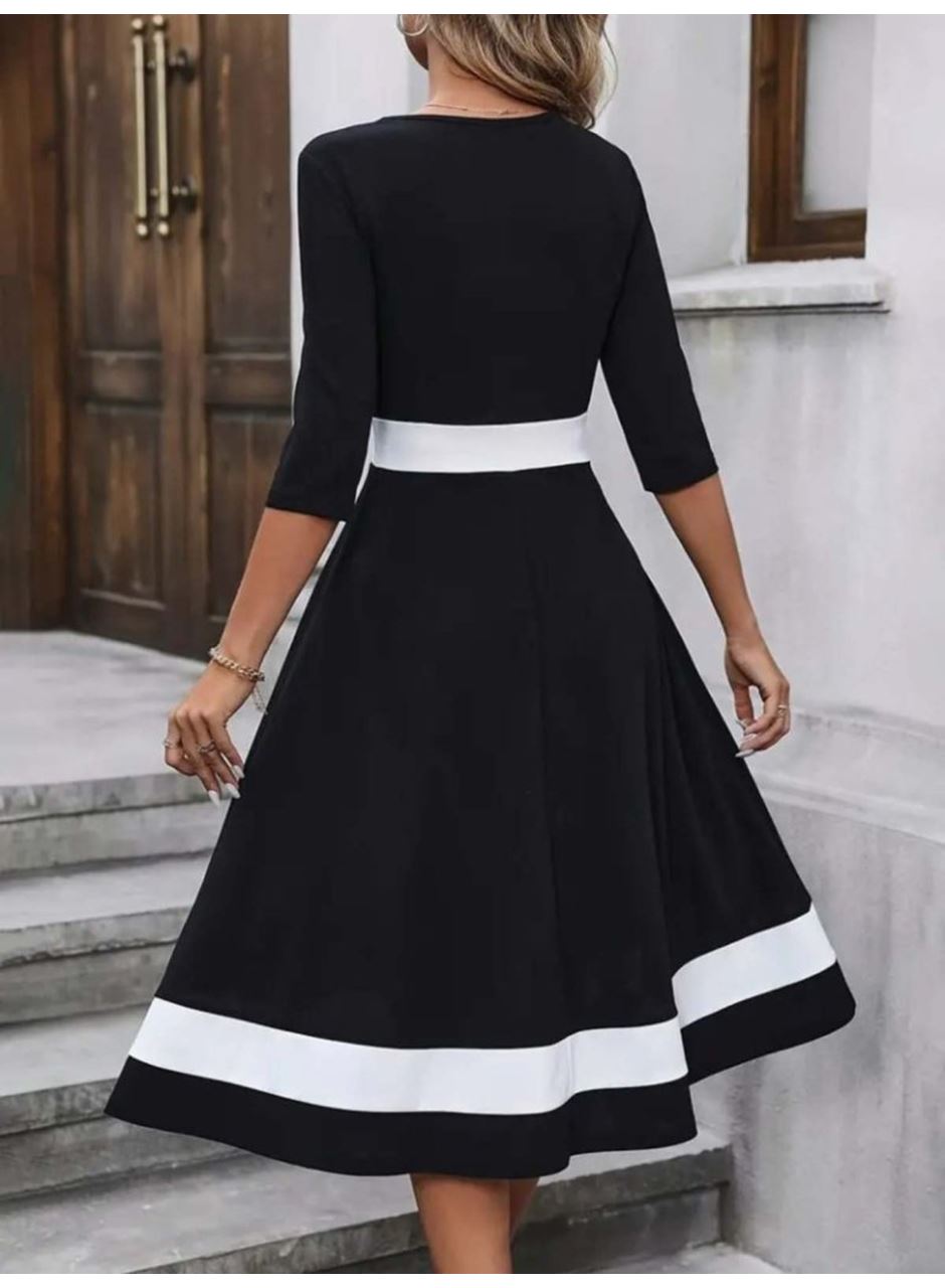 Kadın Truvakar Kol V Yakalı Janjan Krep Midi Elbise