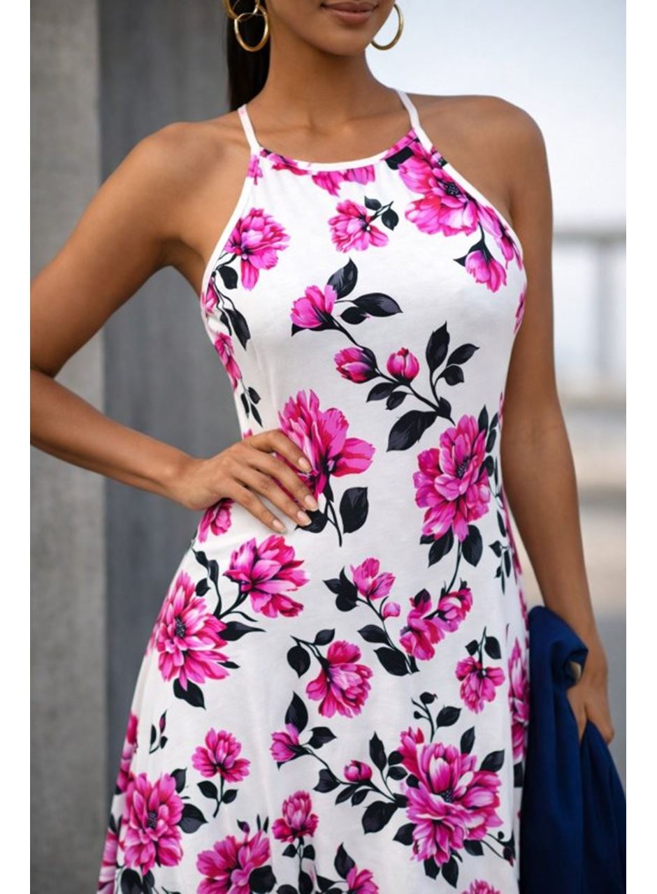 Kadın Omuzlardan Açık Ip Askılı Desenli Uzun Süprem Elbise