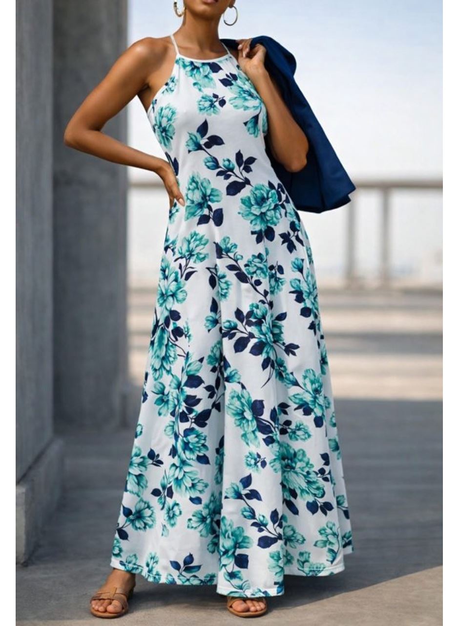 Kadın Omuzlardan Açık Ip Askılı Desenli Uzun Süprem Elbise