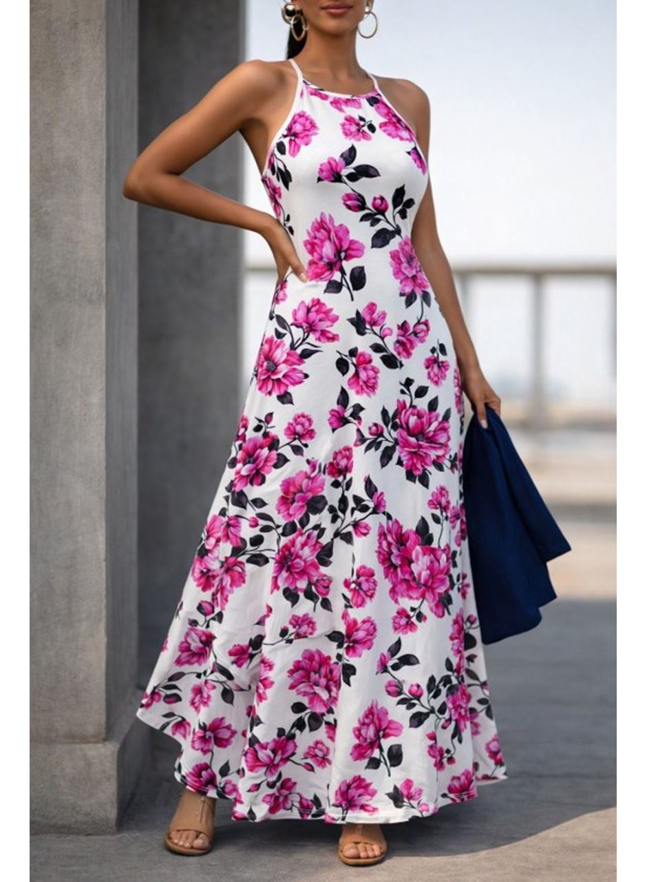 Kadın Omuzlardan Açık Ip Askılı Desenli Uzun Süprem Elbise