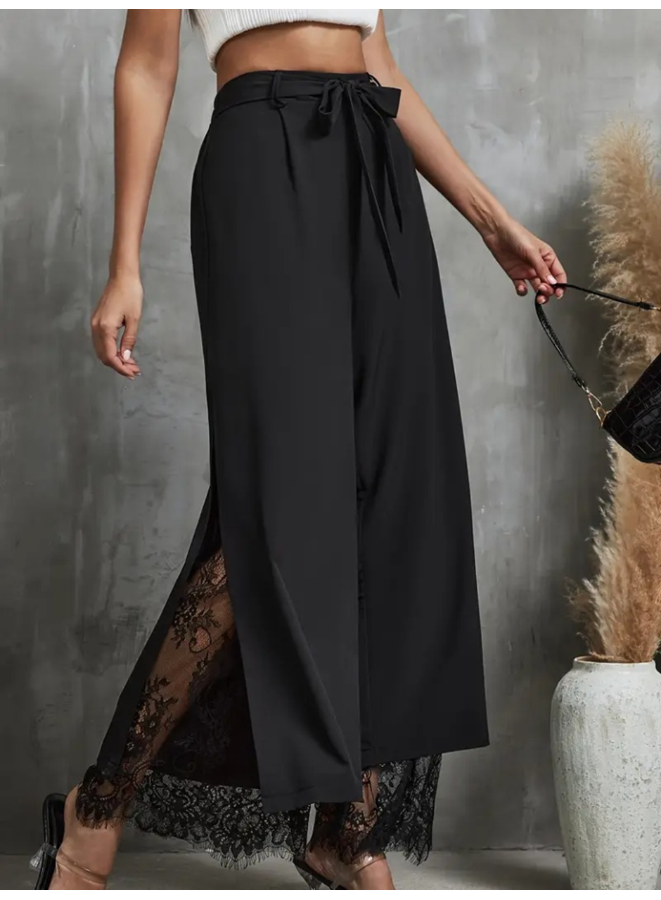 Kadın Yüksek Bel Belden Kuşaklı üst Dalgıç Alt Dantel Detaylı Dalgıç Pantolon