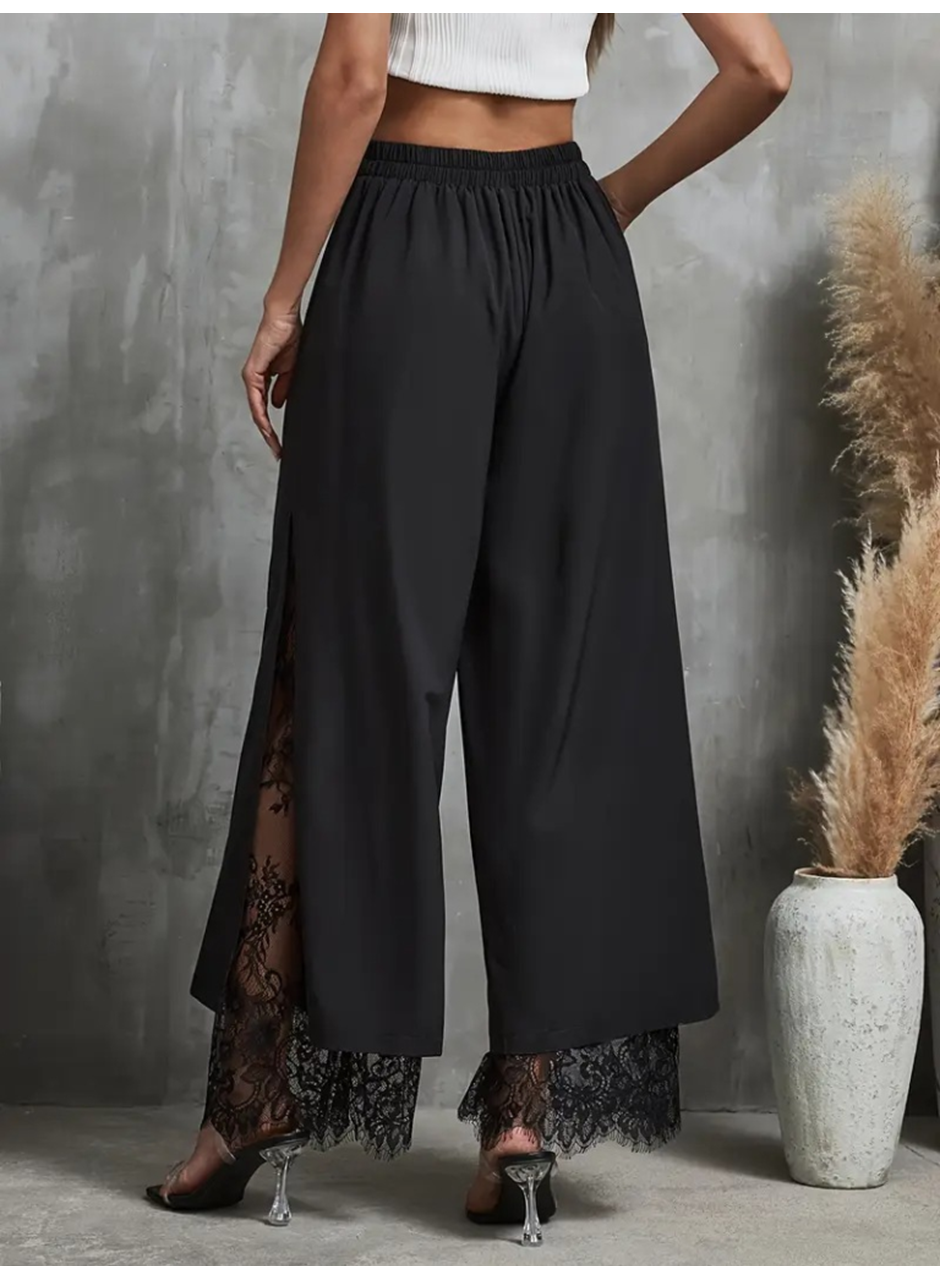 Kadın Yüksek Bel Belden Kuşaklı üst Dalgıç Alt Dantel Detaylı Dalgıç Pantolon