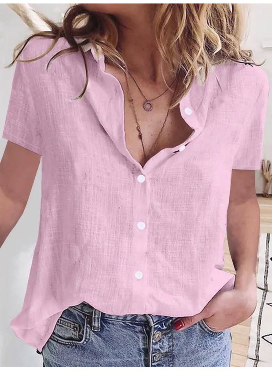 Kadın Kısa Kollu Basic Keten Gömlek