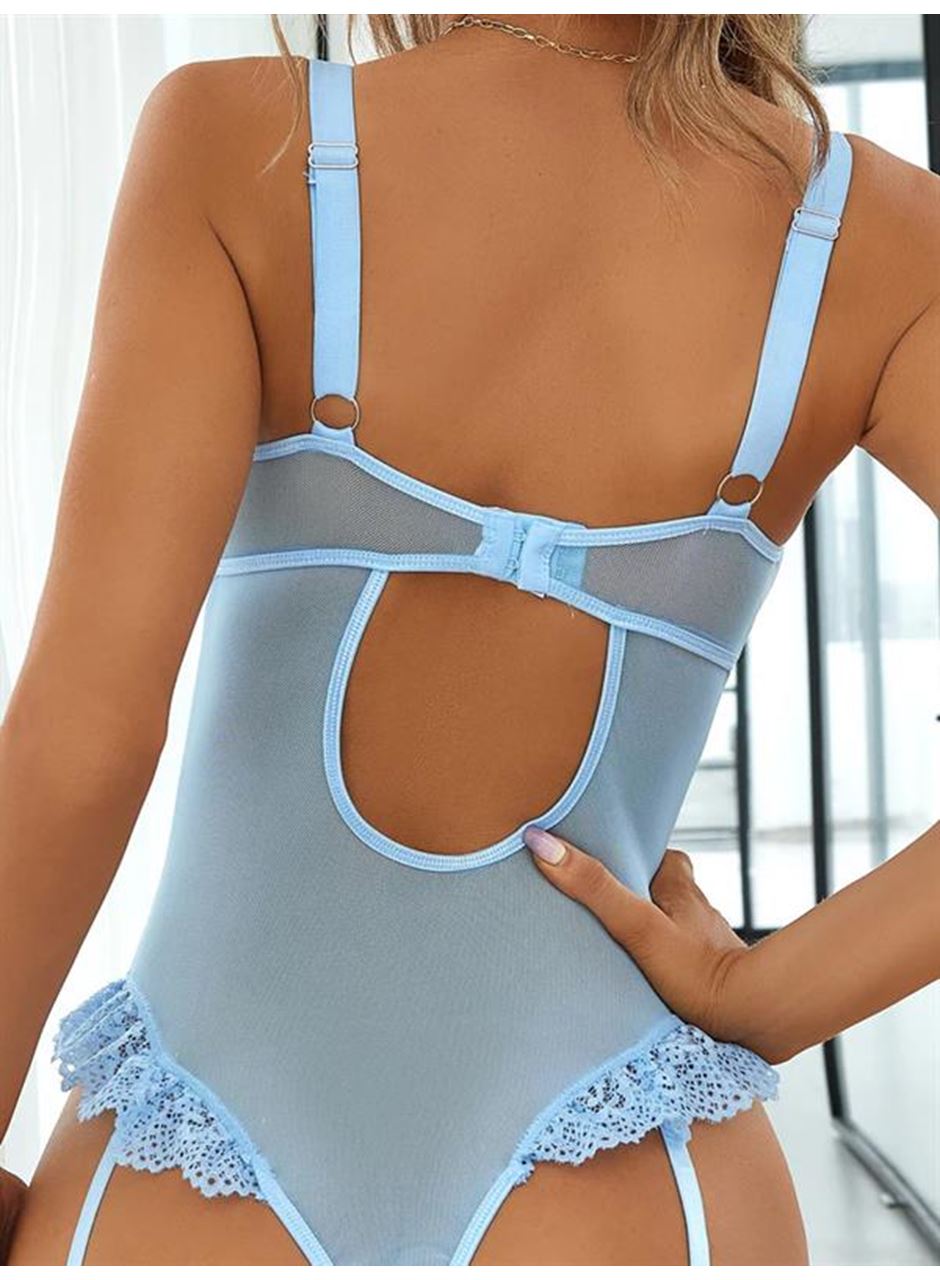 Özel Tasarım Mavi Dantelli Fantezi Jartiyer Takımı